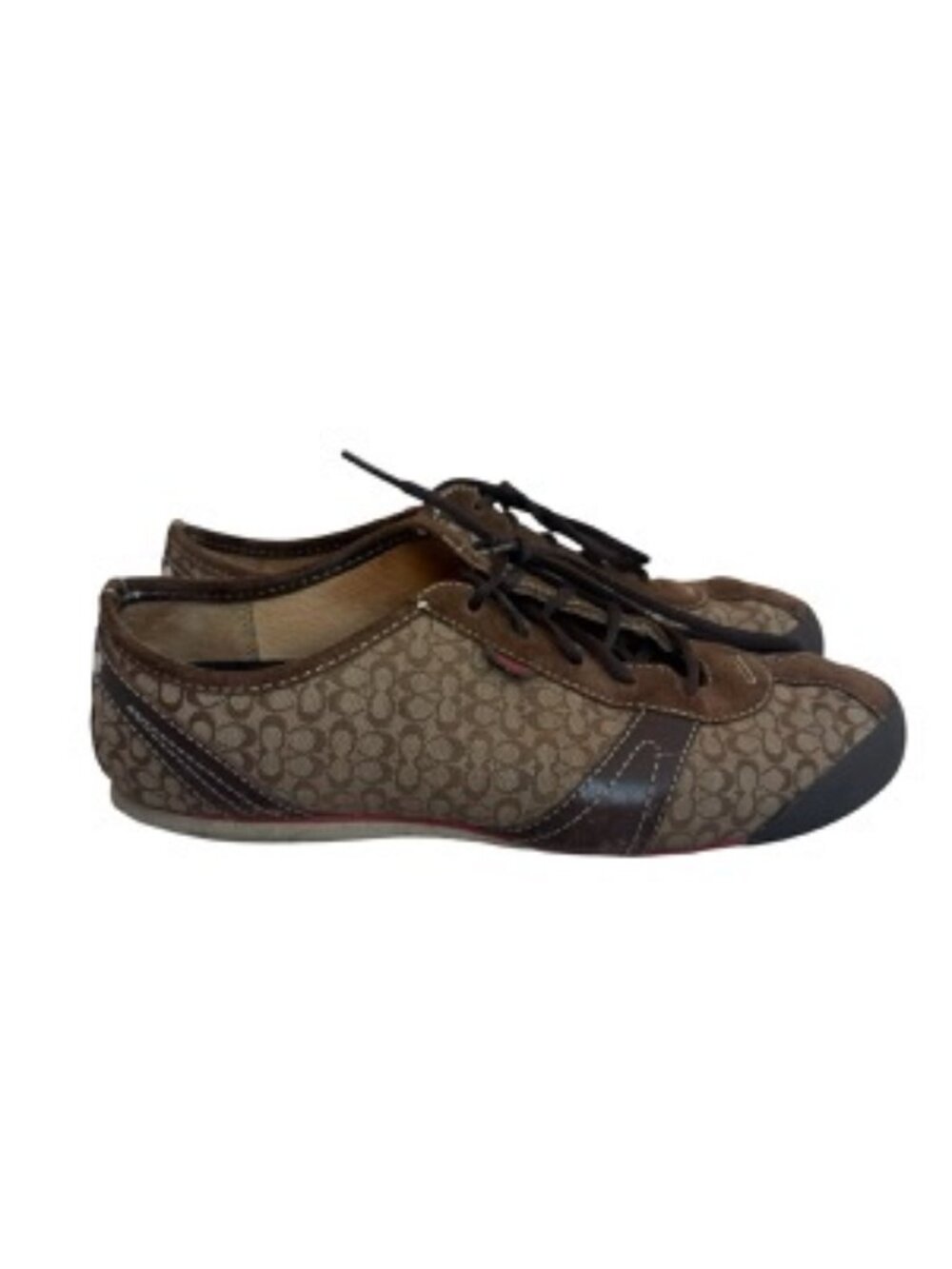Coach Brown Tan Signature Canvas Kelby Lace Up Sneakers Stitching Size 8 Women's